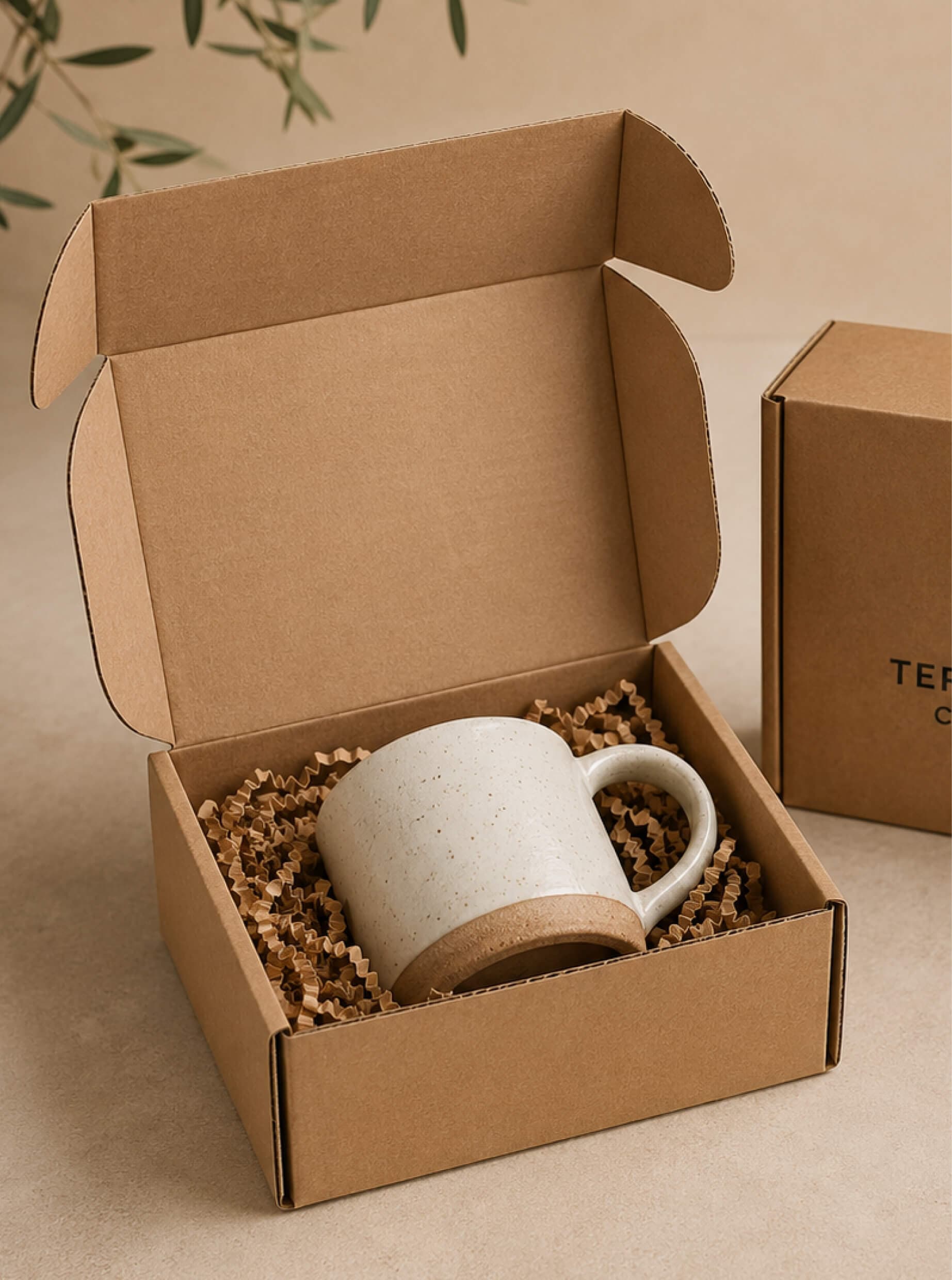 Ceramic mug corrugated postal box