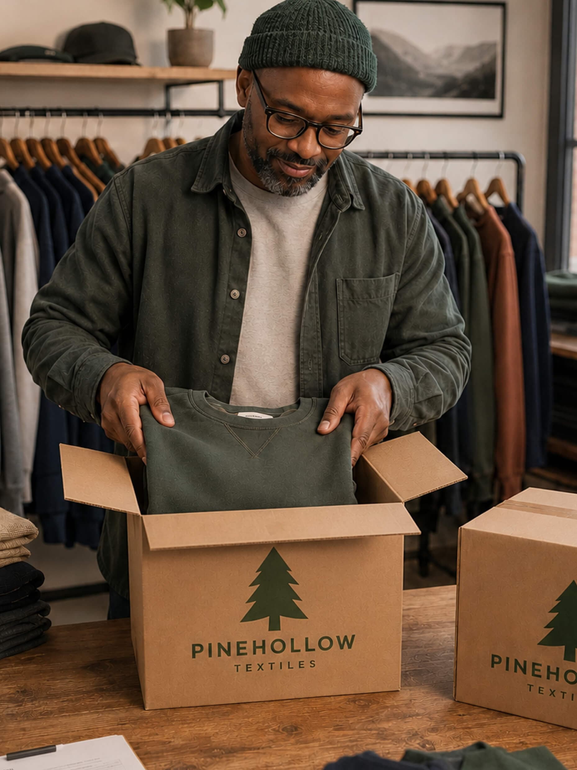 Pinehollow Textiles custom clothing box